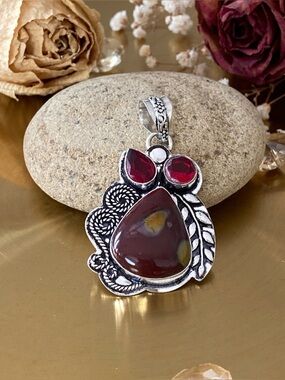 Mookaite And Garnet Hand Crafted Pendant